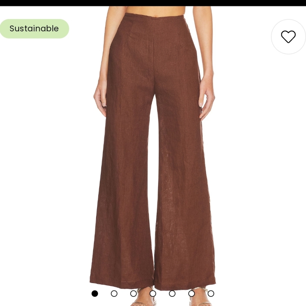 Faithfull the Brand Wide Leg Linen Sibyl Ottavio Chocolate Brown Pants 6…